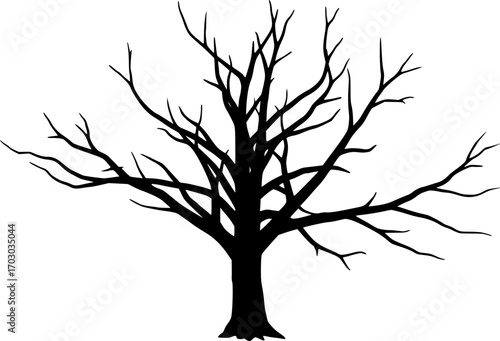 dry tree trunk silhouette, dead tree branch silhouette vector illustration isolated on white background 