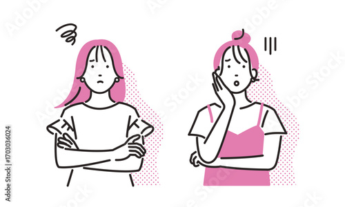 悩む若い女性セット