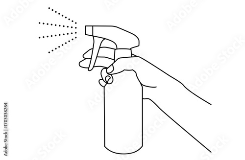 スプレーを吹きかけている片手のシンプルな線画ベクターイラスト