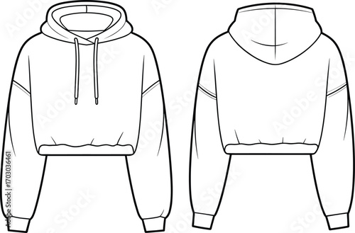 Hoodie cad drawing, sweatshirt flat sketch, vector fashion illustration, casual clothing template, unisex hoodie design, modern streetwear apparel, fashion design