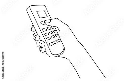 リモコンを操作している片手のシンプルな線画ベクターイラスト