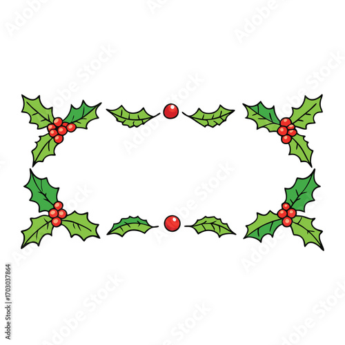 Festive Christmas holly garland with lush green leaves, bright red berries, and a touch of holiday charm, perfect for decorating doors, mantels, or tables.
