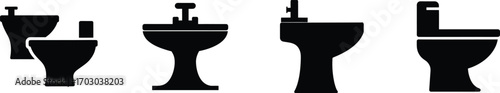 Bathroom fixtures set toilet sink bidet icon collection vector