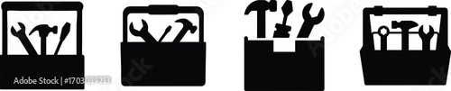 Silhouette toolbox filled with plumbing tools icons vector