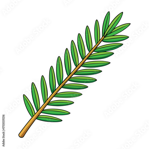 A fresh green pine branch with lush needles, capturing the essence of evergreen forests, perfect for nature-inspired designs, winter decor, or holiday-themed illustrations.
