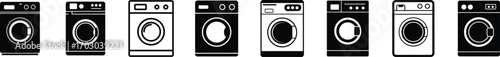 Collection of washing machine icons for laundry and appliance concepts vector