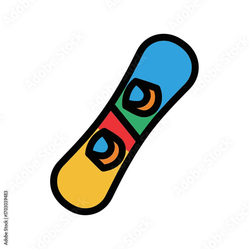 Colorful snowboard floats on white background art
