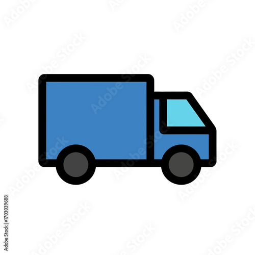 Blue truck transports goods on white background simple