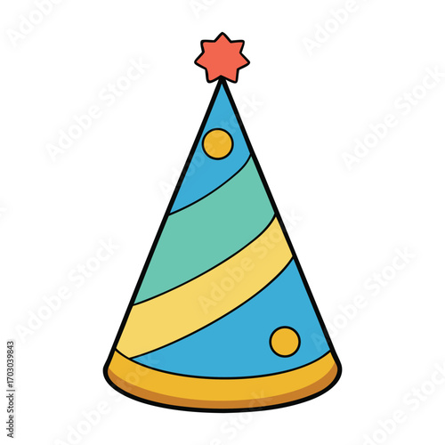 A colorful party hat adds festive cheer with its bright patterns and fun design, perfect for birthdays, celebrations, and joyful gatherings with friends and family.
