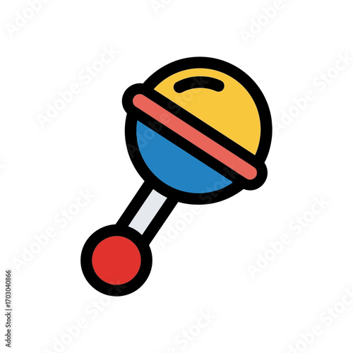 Colorful rattle toy shakes loudly indoors