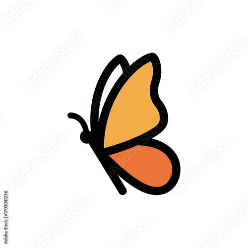 Orange butterfly flies freely against white background closeup