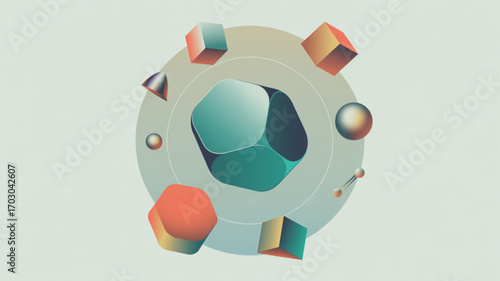 Abstract geometric shapes background with cubes spheres and polygons for creative design projects and art