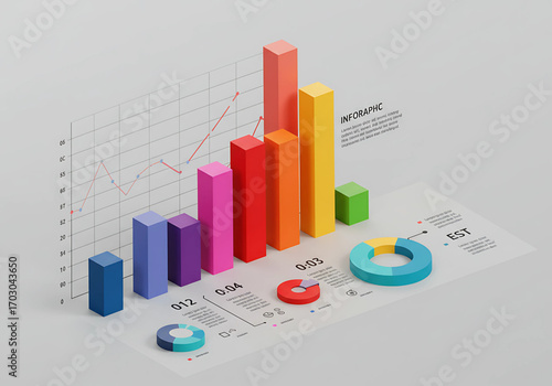 Digital infographic bar charts, colorful vector style
