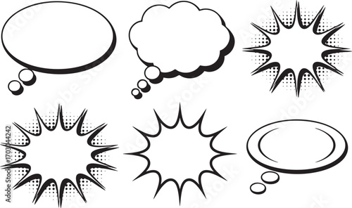 Assortment of Comic Book Speech and Thought Bubbles with Halftone Effects speech bubble cartoon