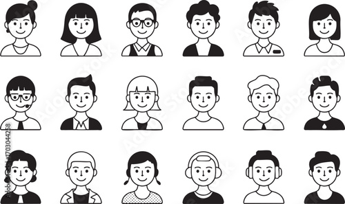Assortment of Stylized Black and White Human Avatars with Different Features profile icon