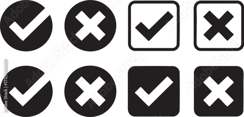 Check Mark and Cross Icons in Circles and Squares correct incorrect