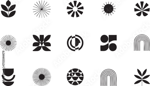 Collection of Abstract Black and White Geometric and Organic Shapes and Symbols vector illustration