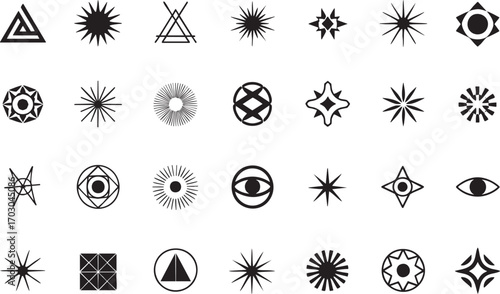 Collection of Geometric Abstract Symbols and Icons in Black and White Keywords: abstract, symbol, icon, geometric, shape, design, graphic, art, modern