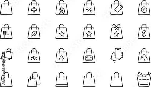 Shopping Bag Icons with Eco Friendly and Digital Elements