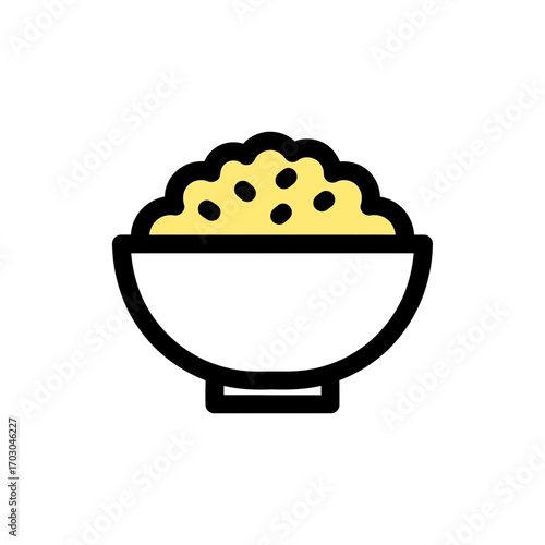 Bowl serves rice dish simple white background icon