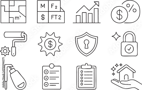 Business Finance Icons Set with Security and Investment Symbols