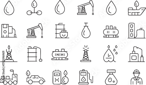Oil and Gas Industry Icons with Pumps Tanks and Vehicles energy fuel