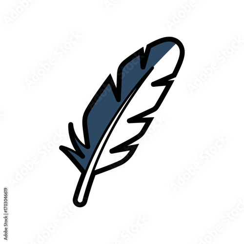 Blue feather floats softly against white backdrop