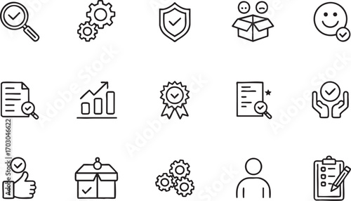 Quality Control And Approval Icons Line Art Set check verification