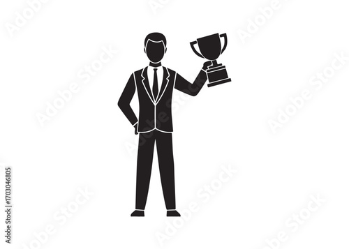 Triumphant Businessman Celebrating Success:  Bold Black Icon Graphic, Achievement, Victory.