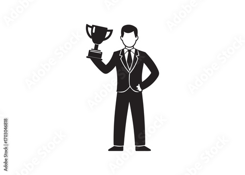 Triumphant Businessman Celebrating Success:  Bold Black Icon Graphic, Achievement, Victory.