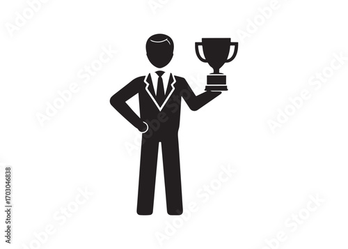 Triumphant Businessman Celebrating Success:  Bold Black Icon Graphic, Achievement, Victory.