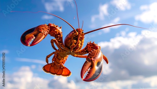 Lobster in flight against a partly cloudy sky (1)