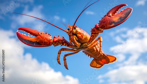 Lobster in flight against a vibrant sky