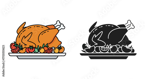 thanksgiving turkey served with vegetables and gravy