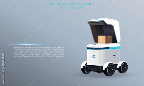 Futuristic autonomous delivery for orders. Automated service from store to buyer. AI logistics. Delivery fast service for smart city. Vector illustration 3D. Internet of Things. AI