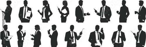 Business people silhouette vector set, professional office workers, corporate team icons, smart dressed men and women, business communication concept.