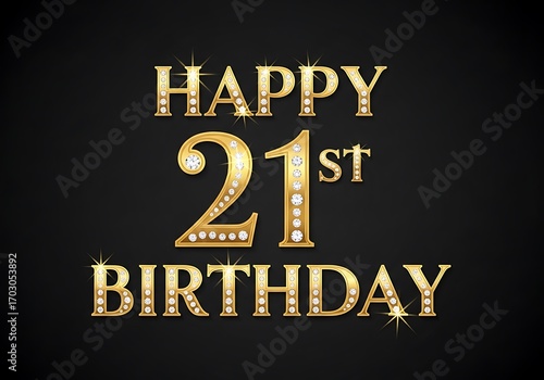 Luxury golden Happy 21st birthday black background