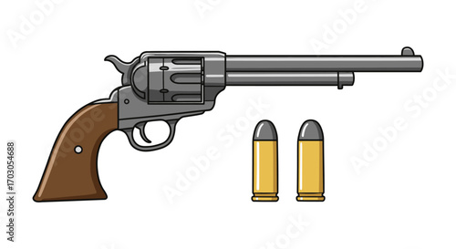 a classic revolver with two bullets beside it