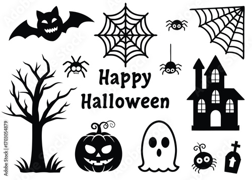 Halloween Silhouettes Collection Featuring Spooky Elements and Text ghost pumpkin