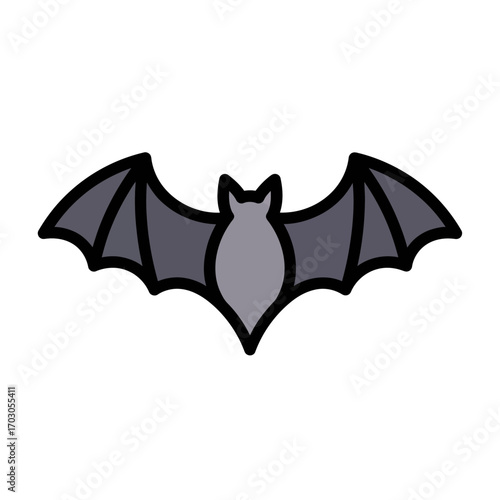 Flying bat icon spreads wings in cartoon style isolated