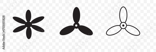 propeller icon set. flat design fan propellers vector isolated on white background.