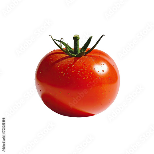 Wallpaper Mural Single, vibrant red tomato, slightly glossy, with green stem Torontodigital.ca