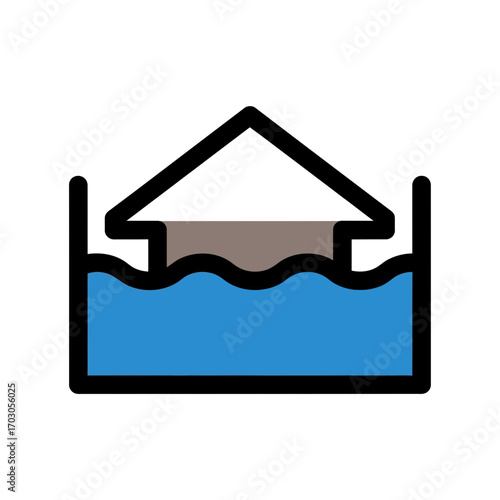 Flooded house floats water calamity scene damage graphic