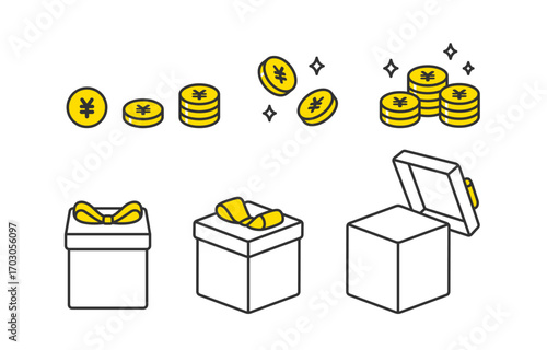 円マークコインとプレゼントボックスのセット【ベクターイラスト素材】