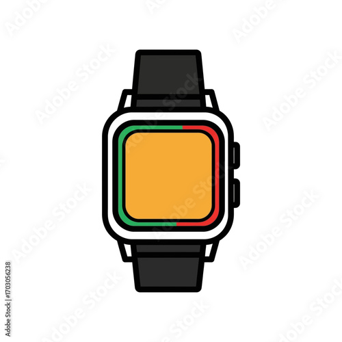 Digital wristwatch displays time isolated drawing