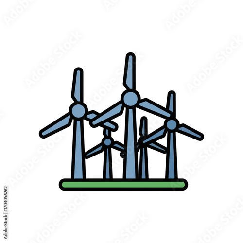 Windmills generate energy green landscape graphic design
