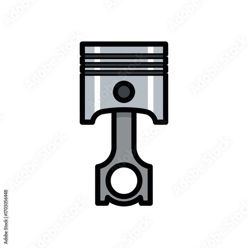 Engine piston drawing stands alone on white background