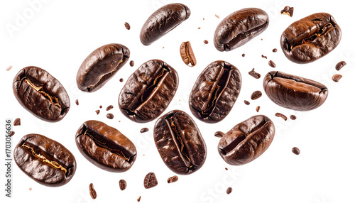 Wallpaper Mural Roasted coffee beans scattered in the air Torontodigital.ca