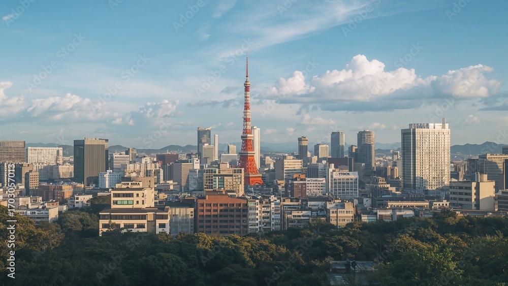 Naklejka premium Tokyo city view in the afternoon with Tokyo Tower.
