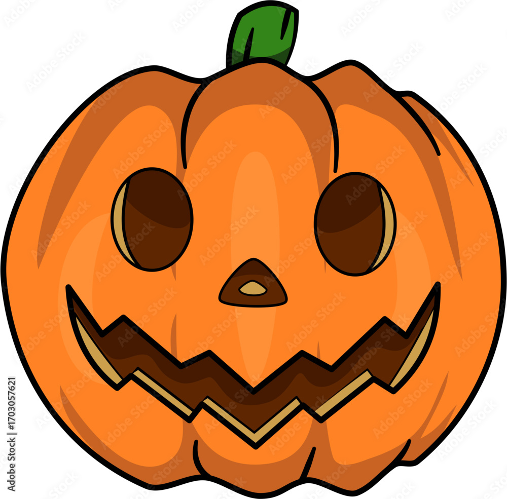 Fototapeta premium Cartoon Style Cute Carved Pumpkin Jack OLantern Face Expression Illustration